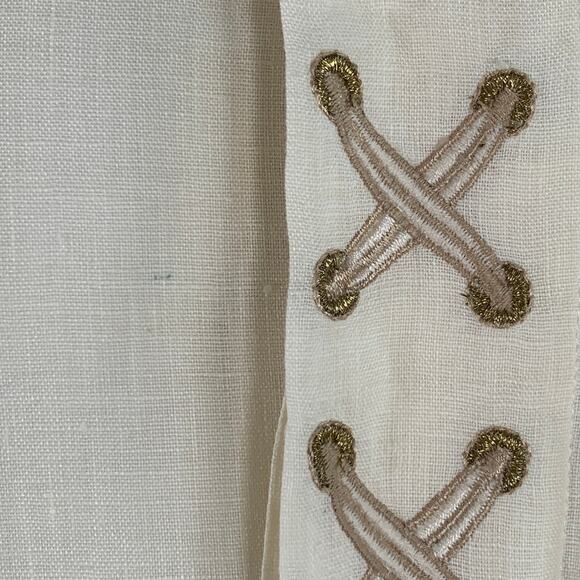 BYBLOS Size L Cream Gold Embroidery Linen One Pocket Long Sleeve Shirt - Picture 5 of 13